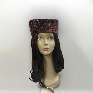 Floral Metallic Beaded Vintage Pillbox Hat (1940s) - Brown